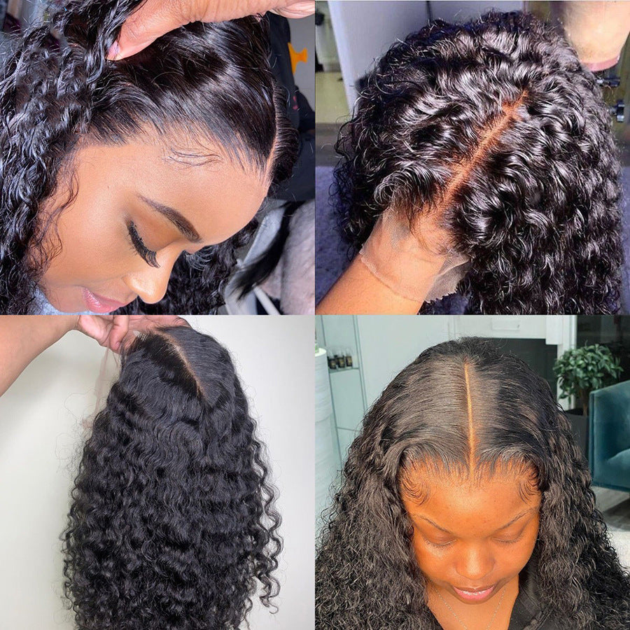 A  Cheveux humains avec petits cheveux bouclés et cheveux longs