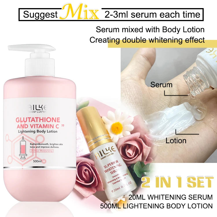 Coffret de soins éclaircissants F AILKE, au glutathion et à la vitamine C, pour une peau plus lumineuse et plus lisse, réduit les taches brunes, nettoie la peau et hydrate.