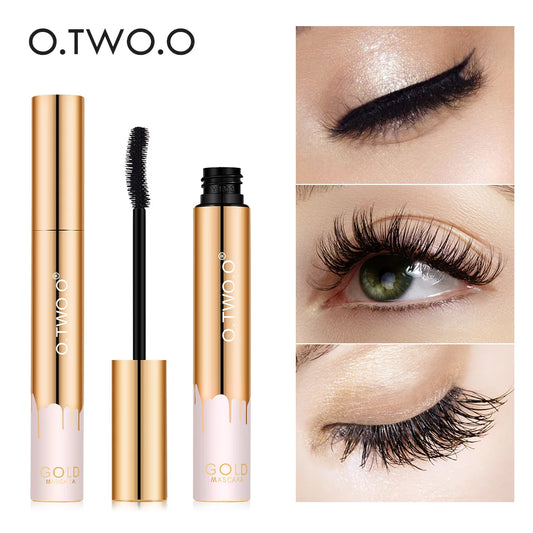 E O.TWO.O Mascara 3D Allongement Cils Noirs Extension Cils Pinceau Beauté Maquillage Mascara Longue Tenue Couleur Or