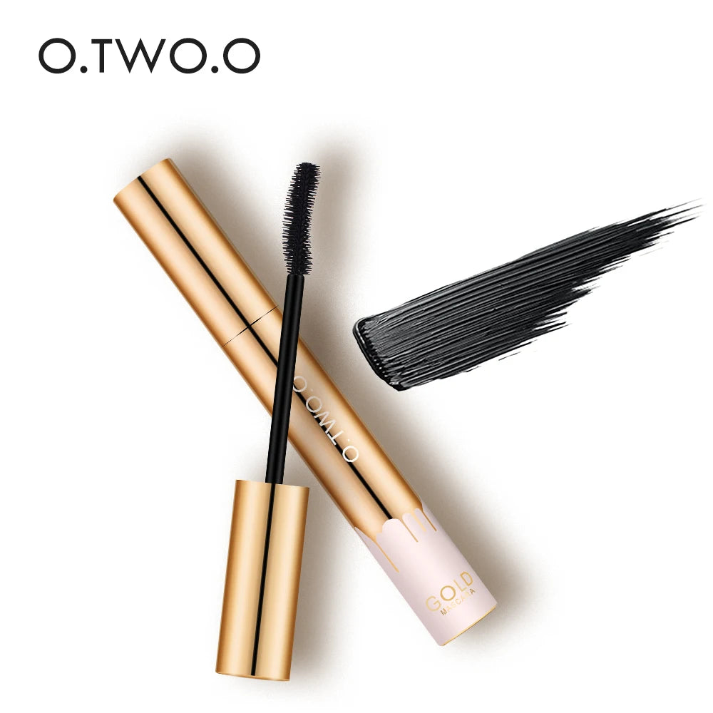 E O.TWO.O Mascara 3D Allongement Cils Noirs Extension Cils Pinceau Beauté Maquillage Mascara Longue Tenue Couleur Or