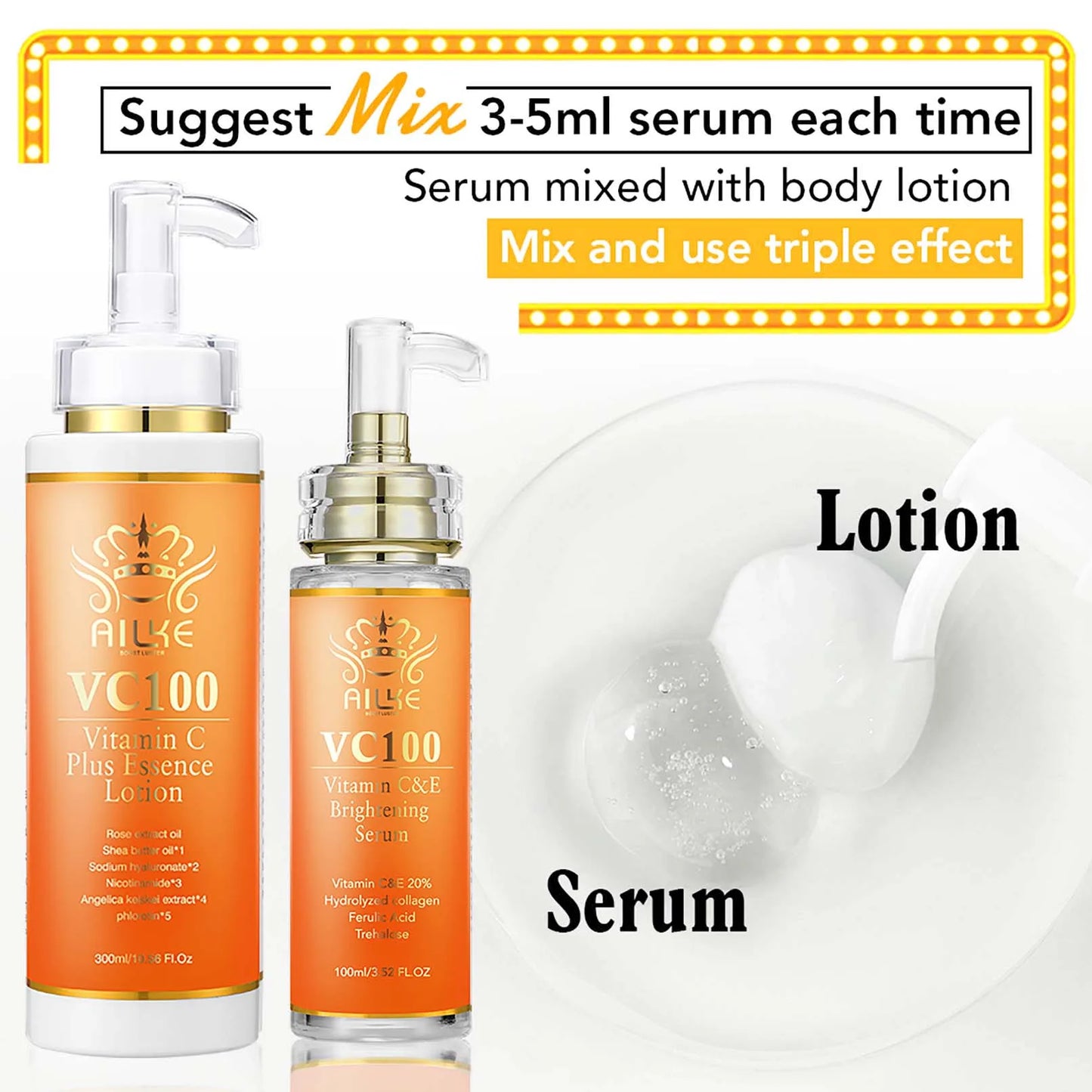 C Kit de blanchiment à la vitamine C F LKE pour femmes, teint uniforme, peau nette, hydratant, anti-rides et anti-âge, ensemble peau éclatante
