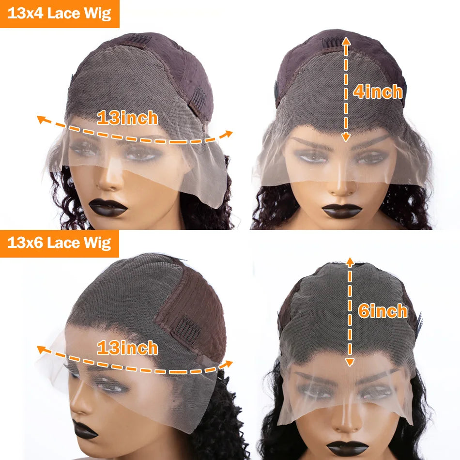A Perruque Brésilienne Naturelle Bouclée pour Femme, Cheveux Humains, Deep Wave, 13x4, 13x6, Transparent HD