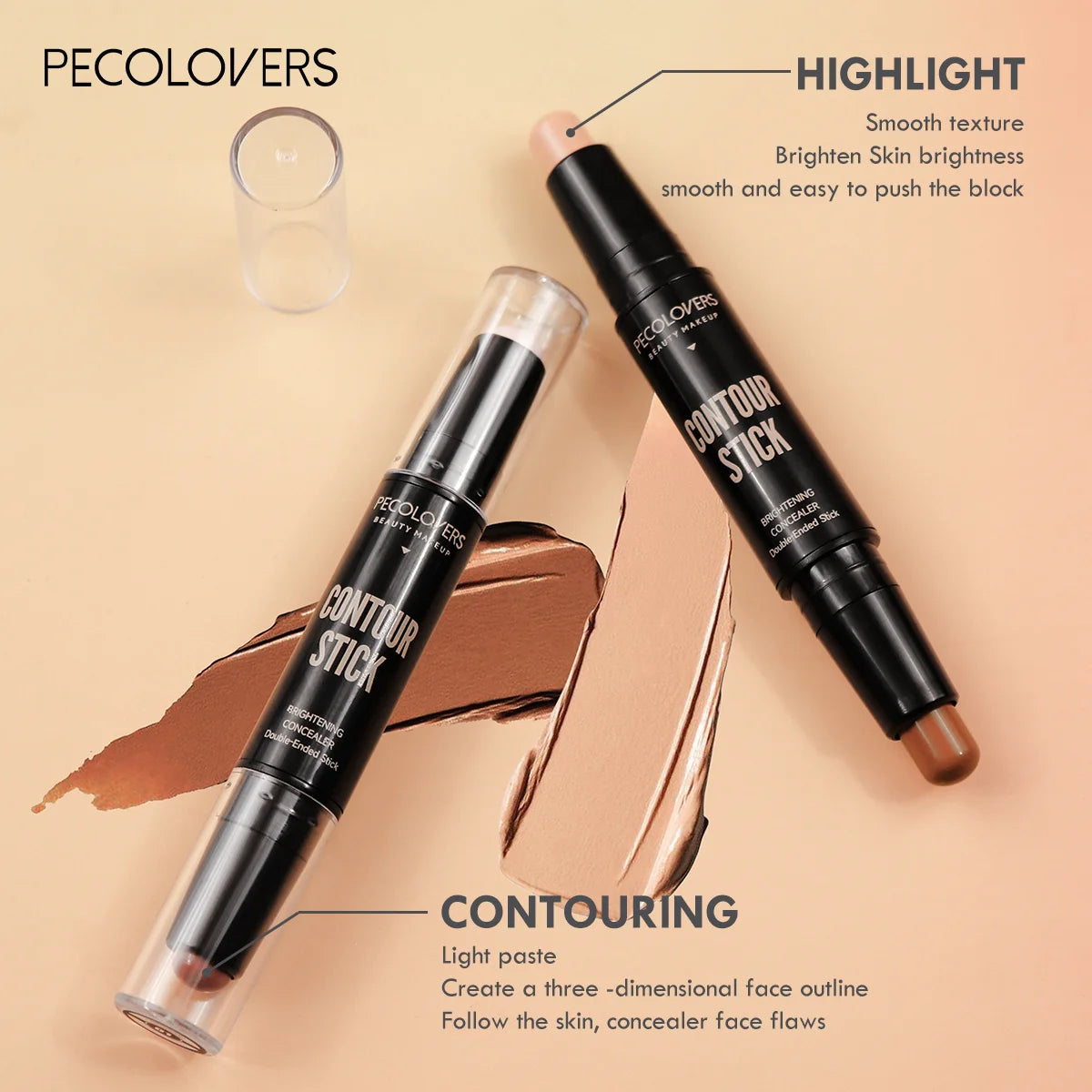 E Contouring Stick avec correcteur à double tête et surligneur pour pont de nez tridimensionnel, ombre en V pour visage et pont de nez haut