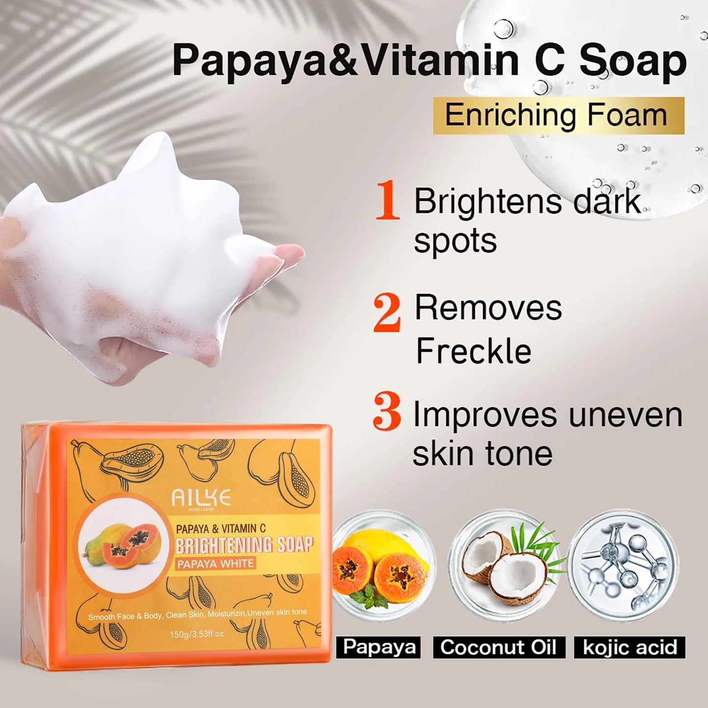 D Savon artisanal blanchissant pour la peau EH AILKE - Savon à la papaye biologique pour les taches noires, nettoie les taches, améliore la peau terne, le visage, le corps et les mains