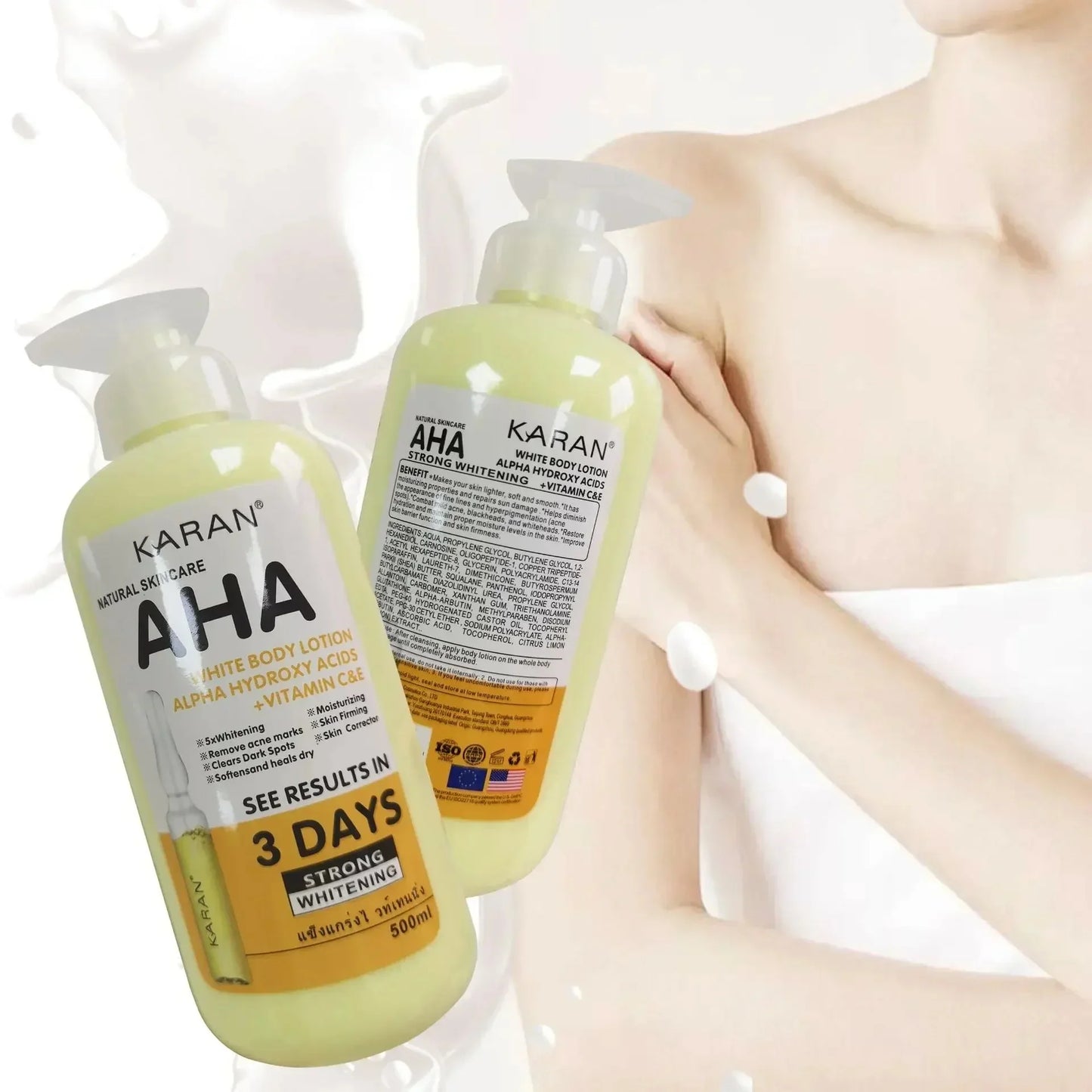 Crème éclaircissante pour le corps F 500 ml, acides hydroxy, vitamines C et E, lotion hydratante et éclaircissante pour le corps, soin de la peau, élimine les marques d'acné
