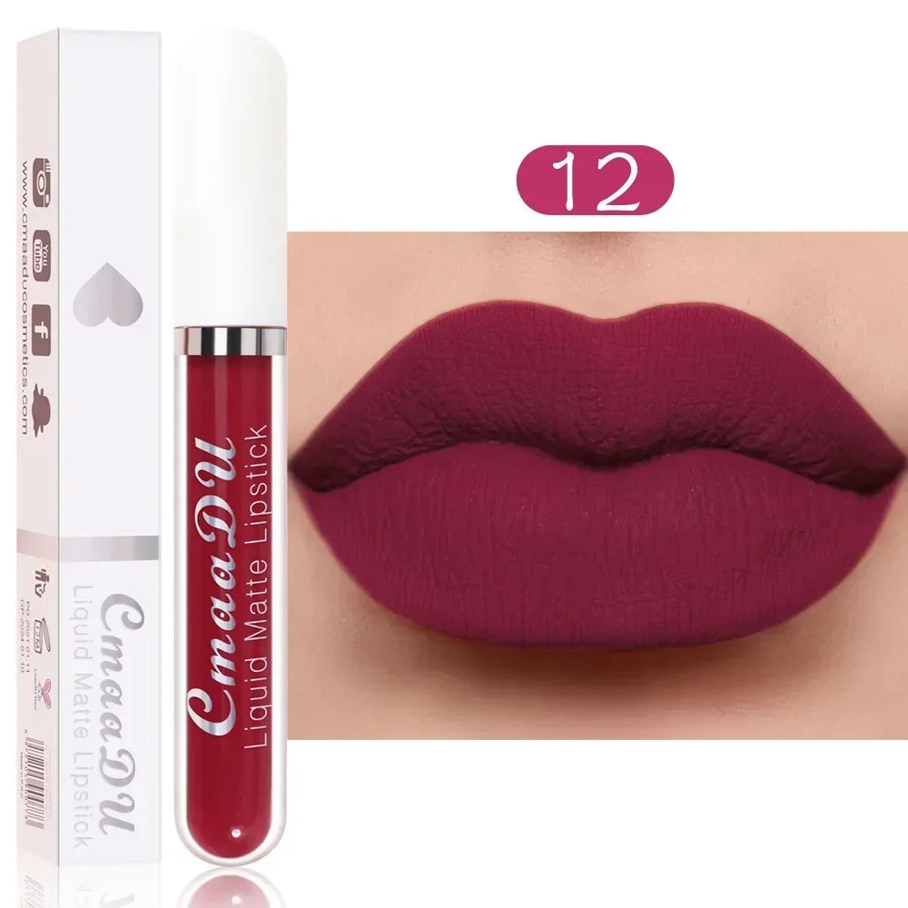 E 18 Couleurs Antiadhésif Coupe Rouge à Lèvres Liquide Anti-Blurse Ne Se Décolore Pas Rouge à Lèvres Velours Mat Brume Brillant à Lèvres Imperméable