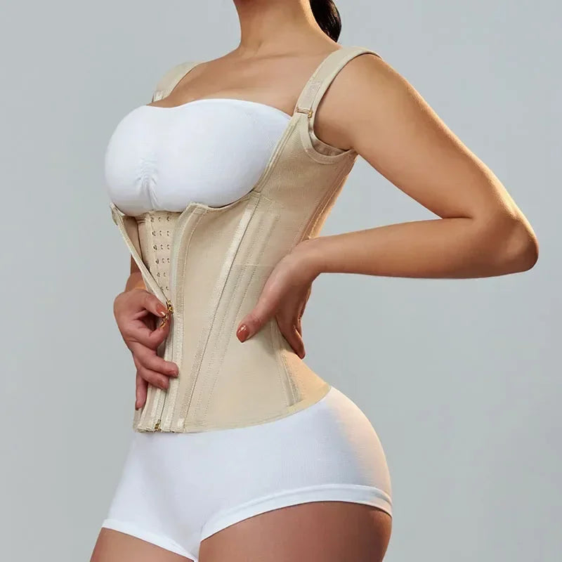 XXY Fajas Colombianas Body Shaper Shapewear Femmes Gilet Hauts Double Compression Taille Trainer Corset Fermeture Éclair Réglable et Crochets