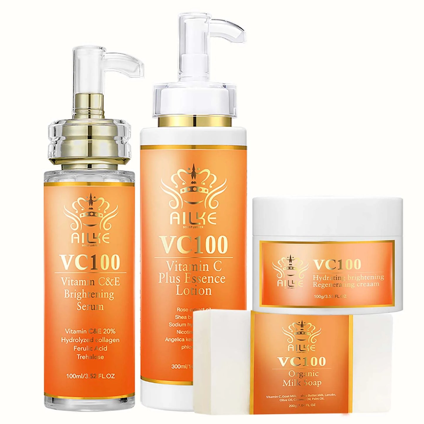 C Kit de blanchiment à la vitamine C F LKE pour femmes, teint uniforme, peau nette, hydratant, anti-rides et anti-âge, ensemble peau éclatante