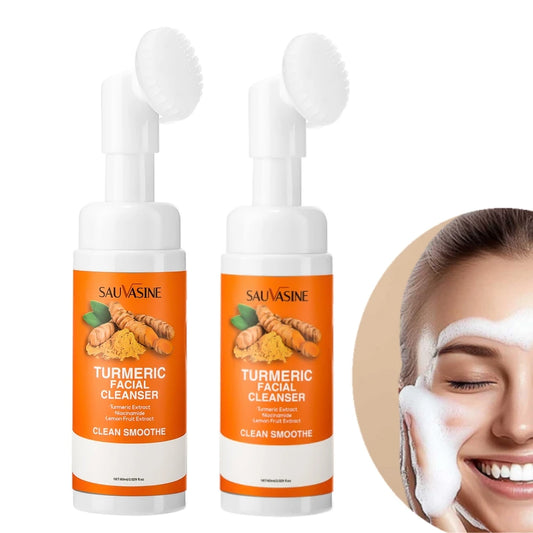 C Nettoyant au curcuma Hydratant Visage Éclaircissant Teint Nettoyant quotidien pour le visage Mousse avec brosse Soin de la peau Propre Extrait de fruit de citron