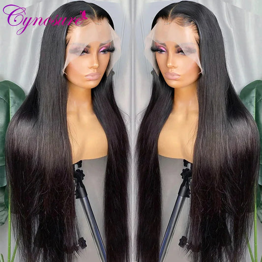 A Perruques en cheveux humains avec dentelle frontale transparente HD Cynosure 13x4/13x6 pour femmes, perruques brésiliennes lisses pré-épilées Remy
