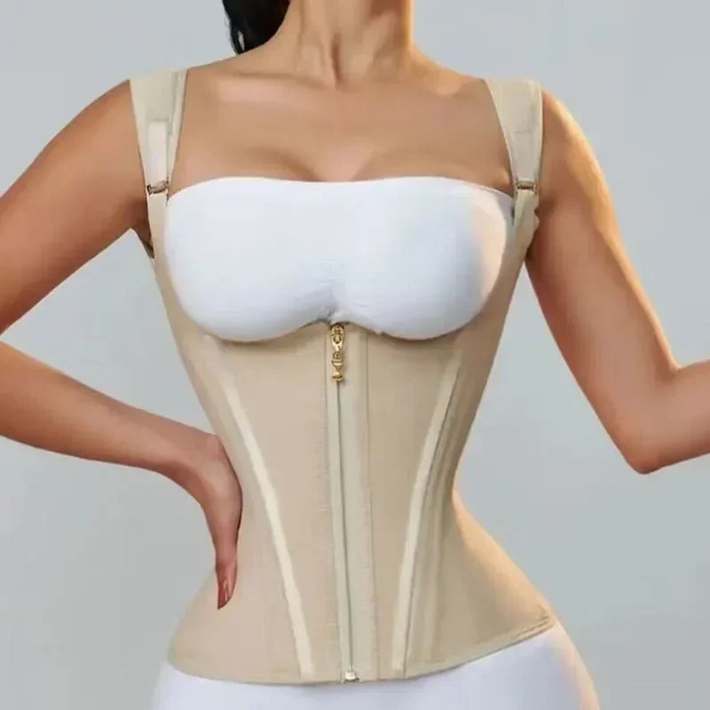 XXY Fajas Colombianas Body Shaper Shapewear Femmes Gilet Hauts Double Compression Taille Trainer Corset Fermeture Éclair Réglable et Crochets