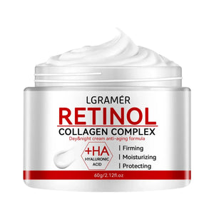 Crème raffermissante au rétinol et collagène pour lisser les rides et hydrater la peau.