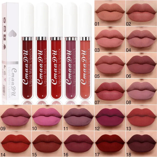 E 18 Couleurs Antiadhésif Coupe Rouge à Lèvres Liquide Anti-Blurse Ne Se Décolore Pas Rouge à Lèvres Velours Mat Brume Brillant à Lèvres Imperméable