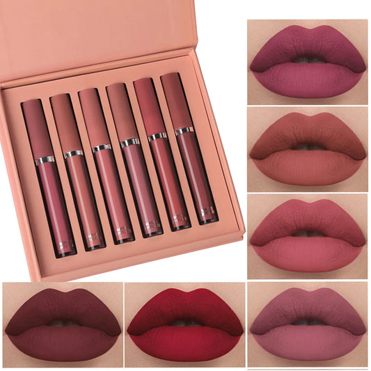 E Coffret de 6 rouges à lèvres mats WS, brillant à lèvres lisse et durable, imperméable et hydratant, coffret cadeau de vacances
