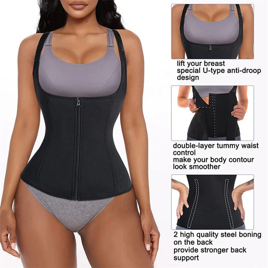 XXY Débardeur gainant à la taille XXY pour femme, fermeture éclair, gainant le ventre, sans manches, vêtements de sport pour femme, sous-vêtements gainants
