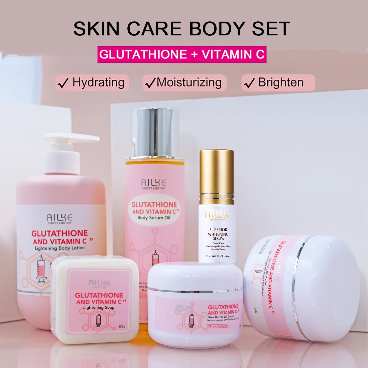 Coffret de soins éclaircissants F AILKE, au glutathion et à la vitamine C, pour une peau plus lumineuse et plus lisse, réduit les taches brunes, nettoie la peau et hydrate.