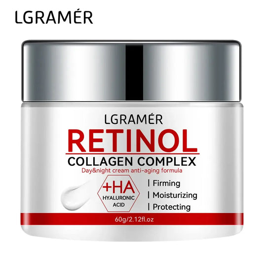 Crème raffermissante au rétinol et collagène pour lisser les rides et hydrater la peau.