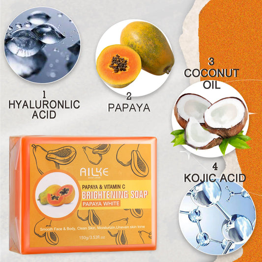 D Savon artisanal blanchissant pour la peau EH AILKE - Savon à la papaye biologique pour les taches noires, nettoie les taches, améliore la peau terne, le visage, le corps et les mains