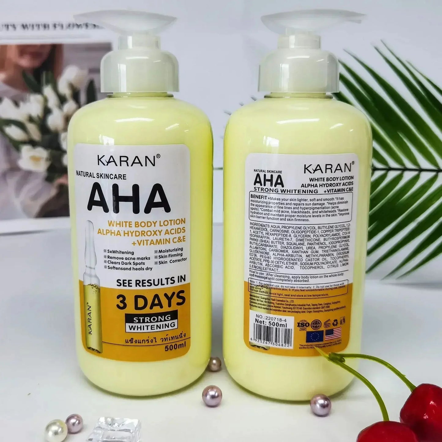 Crème éclaircissante pour le corps F 500 ml, acides hydroxy, vitamines C et E, lotion hydratante et éclaircissante pour le corps, soin de la peau, élimine les marques d'acné