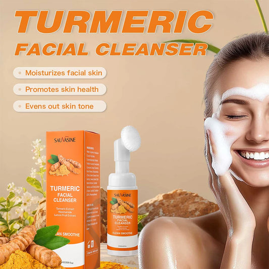 C Nettoyant au curcuma Hydratant Visage Éclaircissant Teint Nettoyant quotidien pour le visage Mousse avec brosse Soin de la peau Propre Extrait de fruit de citron