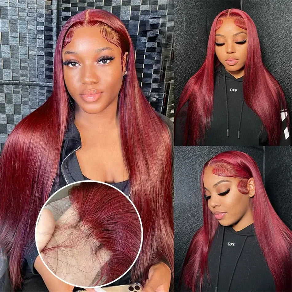 A Perruque Lace Front Wig brésilienne lisse, cheveux 100 % naturels, couleur rouge décolorée, pré-épilée