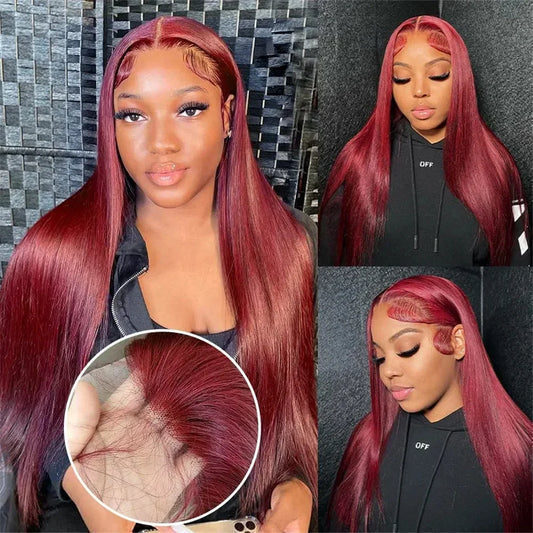 A Perruque Lace Front Wig brésilienne lisse, cheveux 100 % naturels, couleur rouge décolorée, pré-épilée