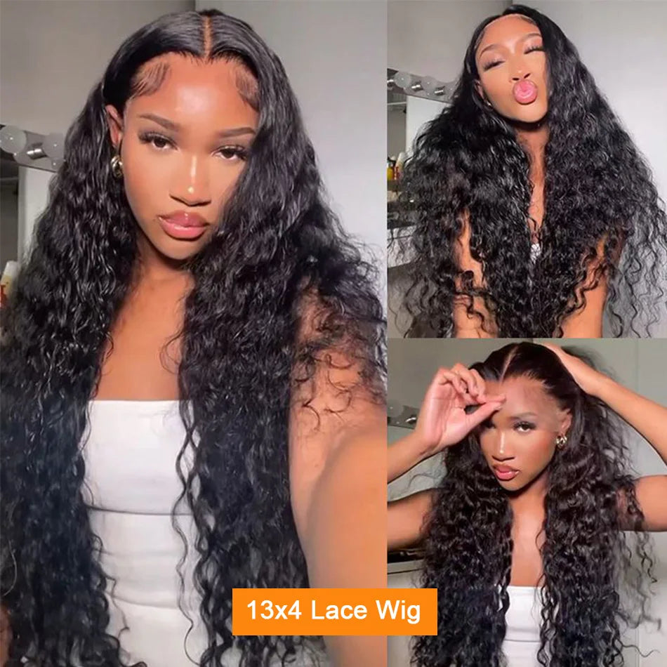 A Perruque Brésilienne Naturelle Bouclée pour Femme, Cheveux Humains, Deep Wave, 13x4, 13x6, Transparent HD