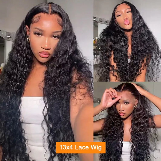 A Perruque Brésilienne Naturelle Bouclée pour Femme, Cheveux Humains, Deep Wave, 13x4, 13x6, Transparent HD