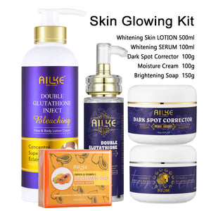 C Kit de soins pour la peau 5 en 1 F AILKE Glutathion pour femmes, avec lotion pour le corps, sérum, crème anti-taches brunes, crème pour le corps et savon éclaircissant
