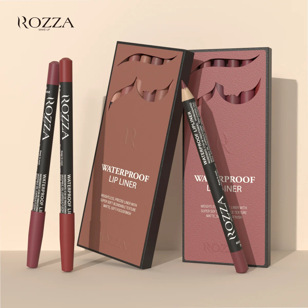 E Coffret crayon à lèvres waterproof WS Rozza, crayon à lèvres léger et précis avec une texture ultra douce et estompable, mat et doux