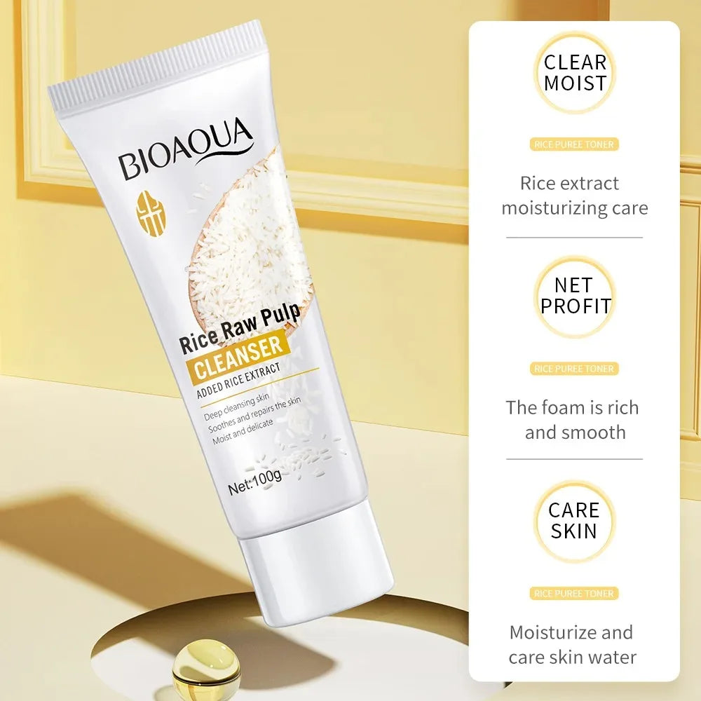 C BIOAQUA Rice Raw Pulp Facial Cleanser Face Wash Foam skincare Moisturizing Skin Brightening Rejuvenation Face Cleanser Skin Care