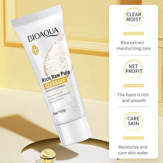C BIOAQUA Rice Raw Pulp Facial Cleanser Face Wash Foam skincare Moisturizing Skin Brightening Rejuvenation Face Cleanser Skin Care