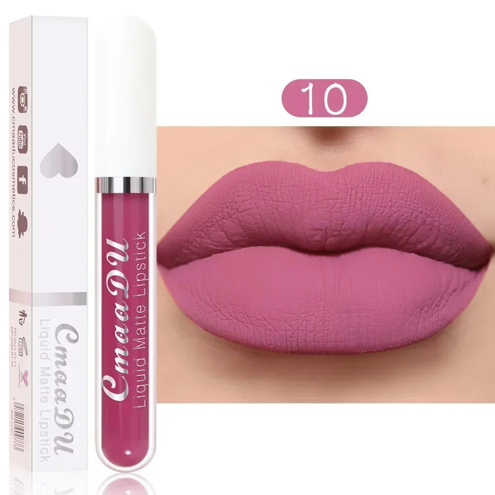 E 18 Couleurs Antiadhésif Coupe Rouge à Lèvres Liquide Anti-Blurse Ne Se Décolore Pas Rouge à Lèvres Velours Mat Brume Brillant à Lèvres Imperméable