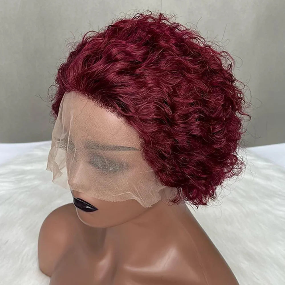 A Perruque Pixie Cut, perruque en dentelle colorée, boucles printanières, cheveux humains courts, coupe au carré, pour femmes, couleur noire naturelle, perruque bon marché, 13x1