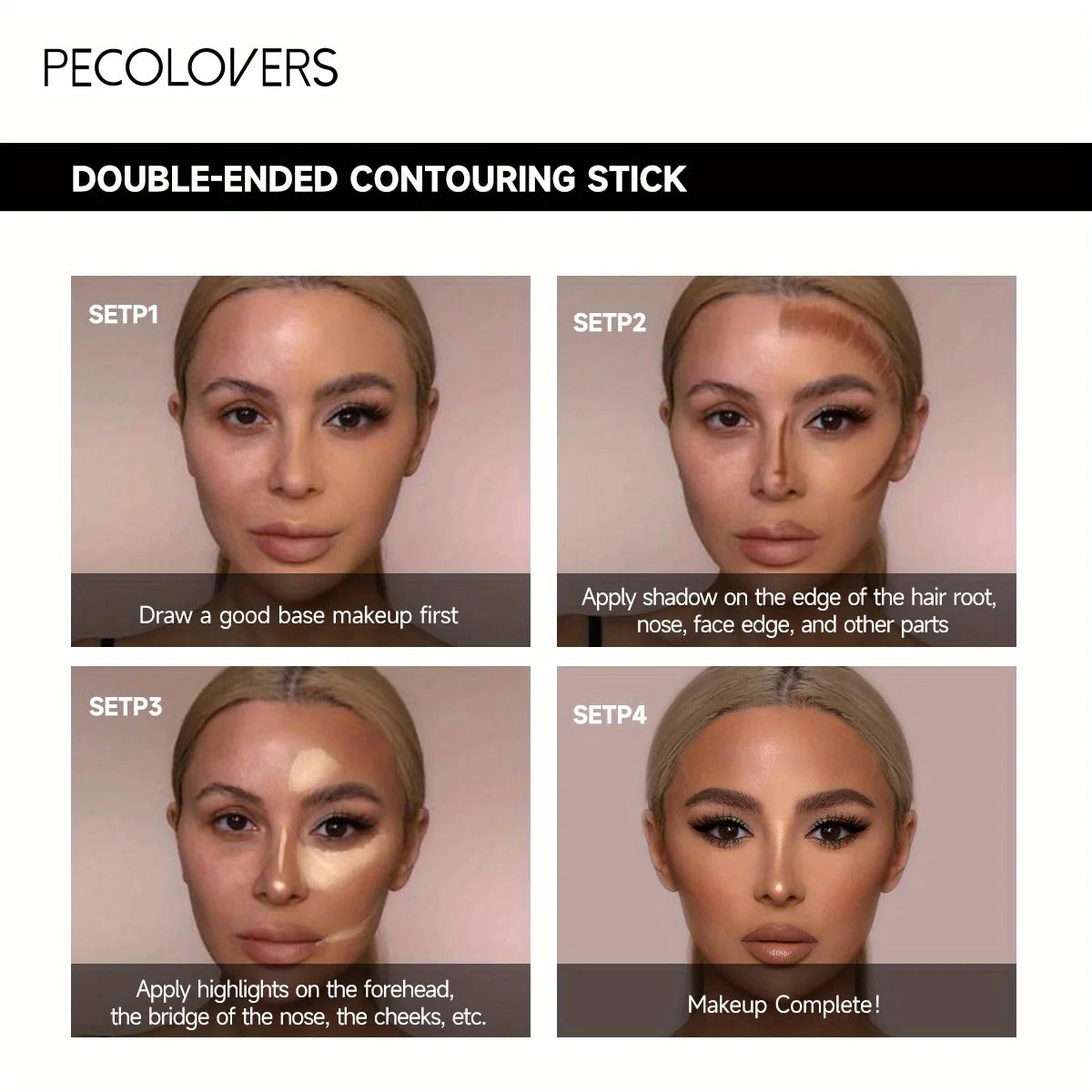 E Contouring Stick avec correcteur à double tête et surligneur pour pont de nez tridimensionnel, ombre en V pour visage et pont de nez haut