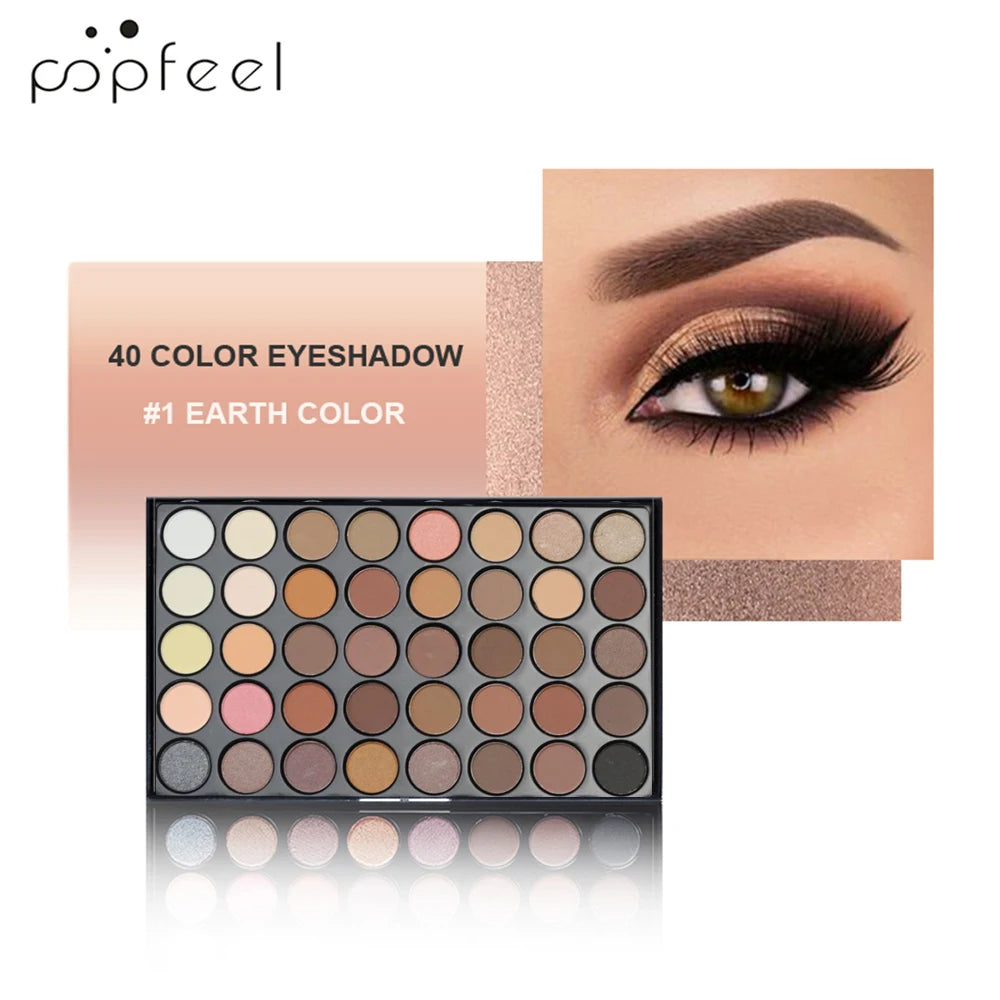 E POPFEEL Palette de fards à paupières 40 couleurs Longue tenue Maquillage facile Palette de fards à paupières marron, Palette de fards à paupières rose