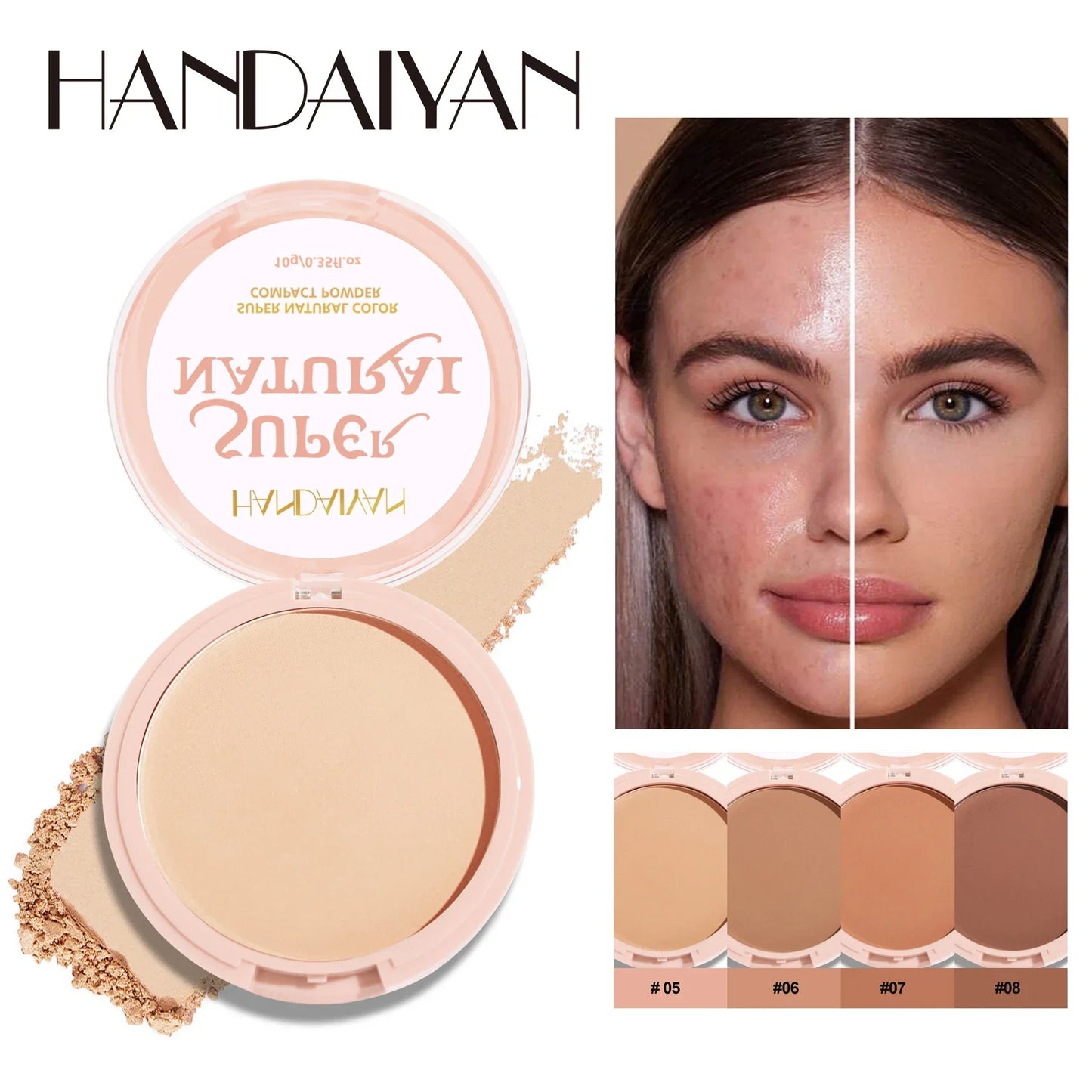 E Poudre compacte mate pour le visage, 8 couleurs, contrôle du sébum pendant 24 heures, fond de teint naturel, couvrance totale, maquillage longue durée et imperméable