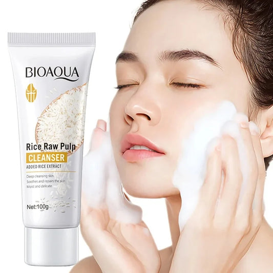 C BIOAQUA Rice Raw Pulp Facial Cleanser Face Wash Foam skincare Moisturizing Skin Brightening Rejuvenation Face Cleanser Skin Care