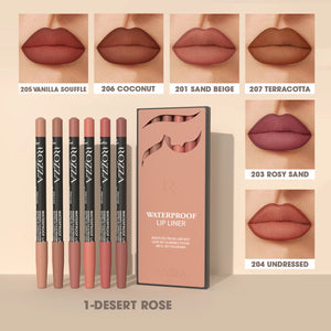 E Coffret crayon à lèvres waterproof WS Rozza, crayon à lèvres léger et précis avec une texture ultra douce et estompable, mat et doux