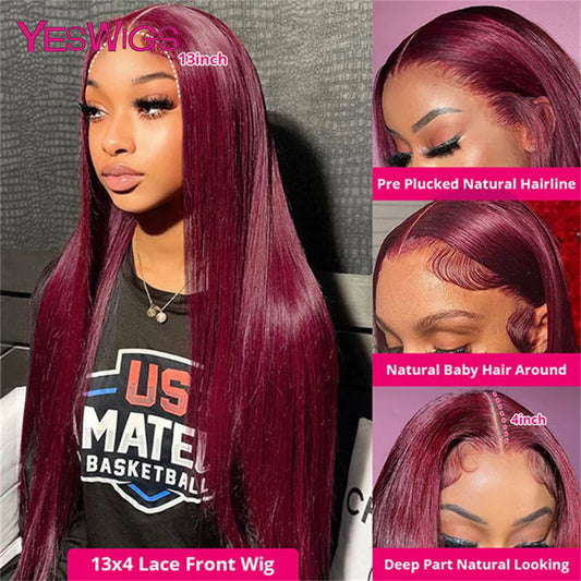 A Perruque Lace Front Wig brésilienne lisse, cheveux 100 % naturels, couleur rouge décolorée, pré-épilée