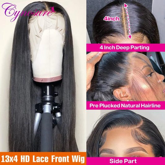 A Perruques en cheveux humains avec dentelle frontale transparente HD Cynosure 13x4/13x6 pour femmes, perruques brésiliennes lisses pré-épilées Remy