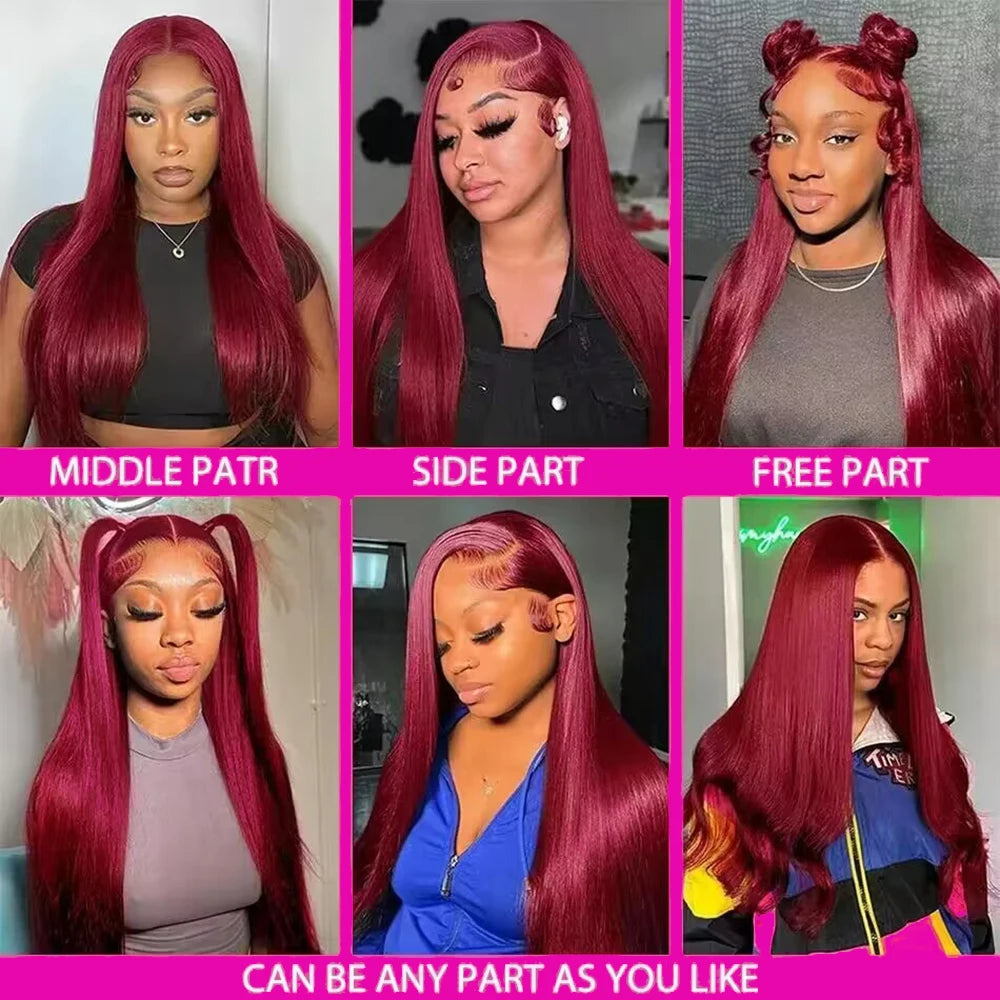 A Perruque Lace Front Wig brésilienne lisse, cheveux 100 % naturels, couleur rouge décolorée, pré-épilée