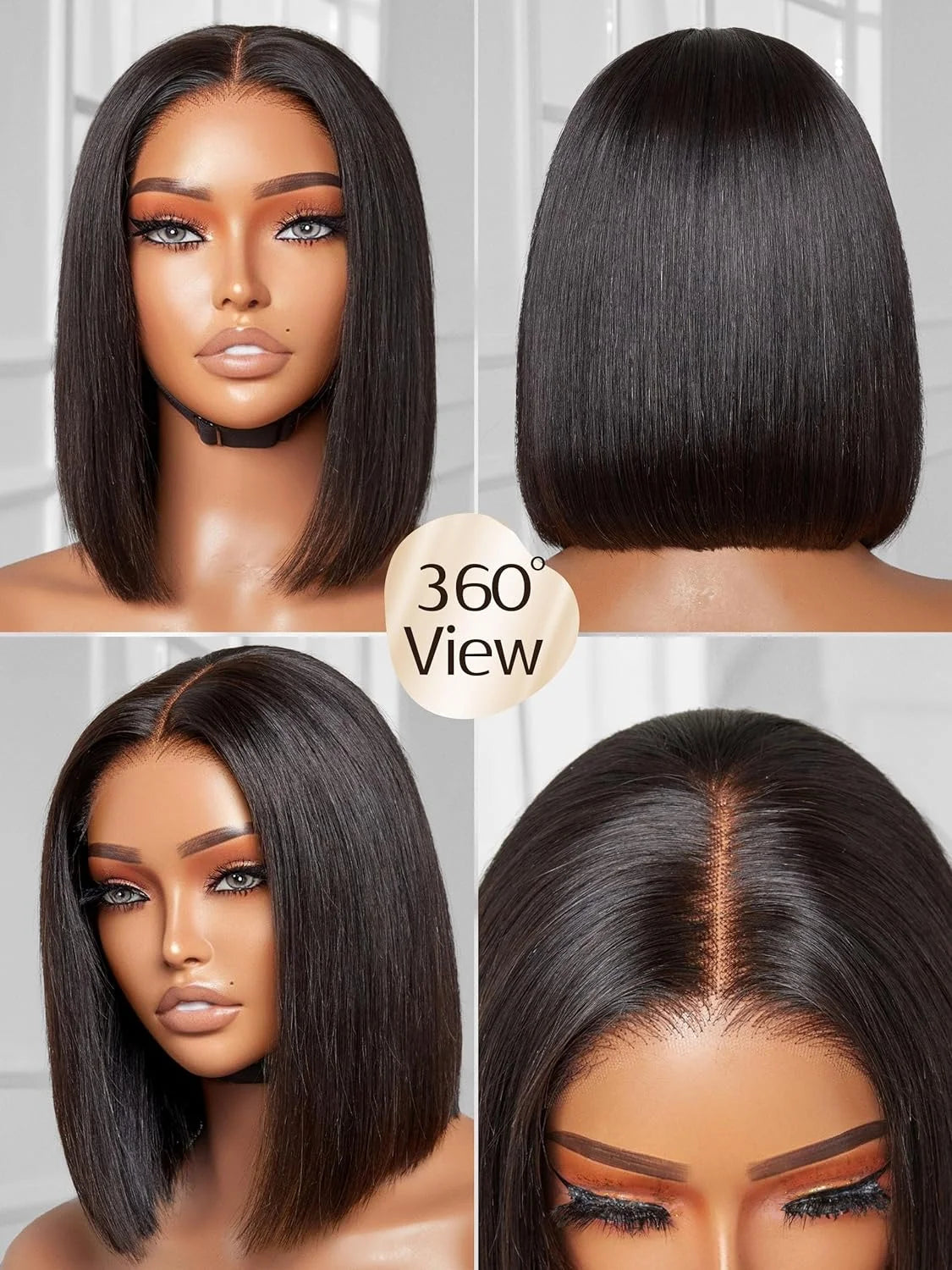 A Perruque Bob Lace Closure Wig 100% naturelle, cheveux courts lisses, 13x4, pre-plucked, sans colle, transparente, 180%