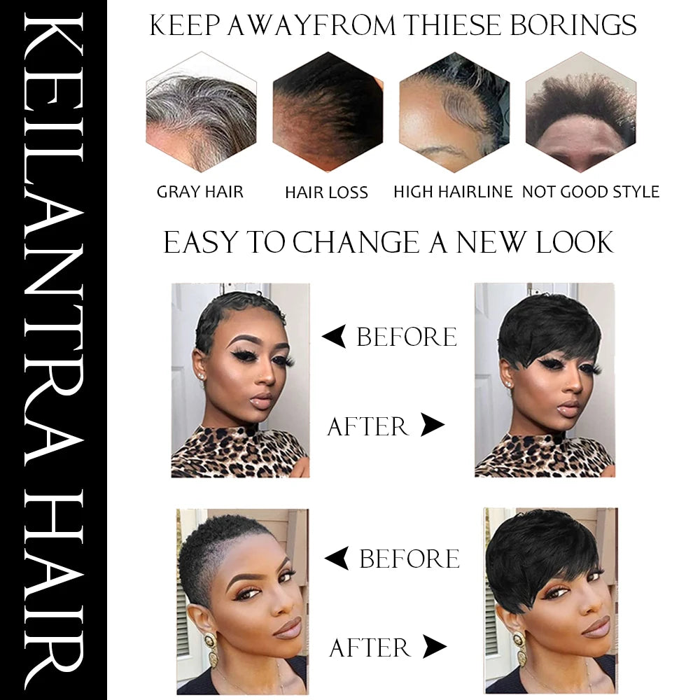 A Perruque courte brune coupe Pixie, cheveux humains pour femmes noires, perruques fabriquées à la machine avec frange, perruque brésilienne colorée, perruques en cheveux humains