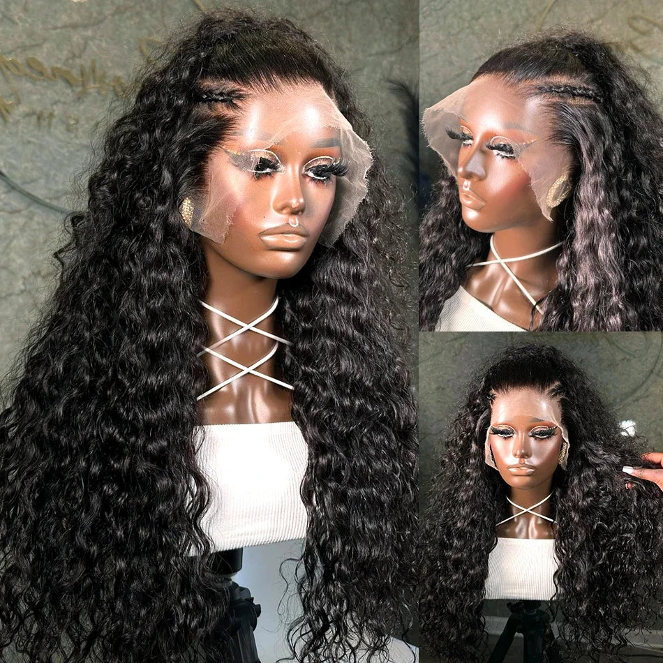 A Perruque Brésilienne Naturelle Bouclée pour Femme, Cheveux Humains, Deep Wave, 13x4, 13x6, Transparent HD