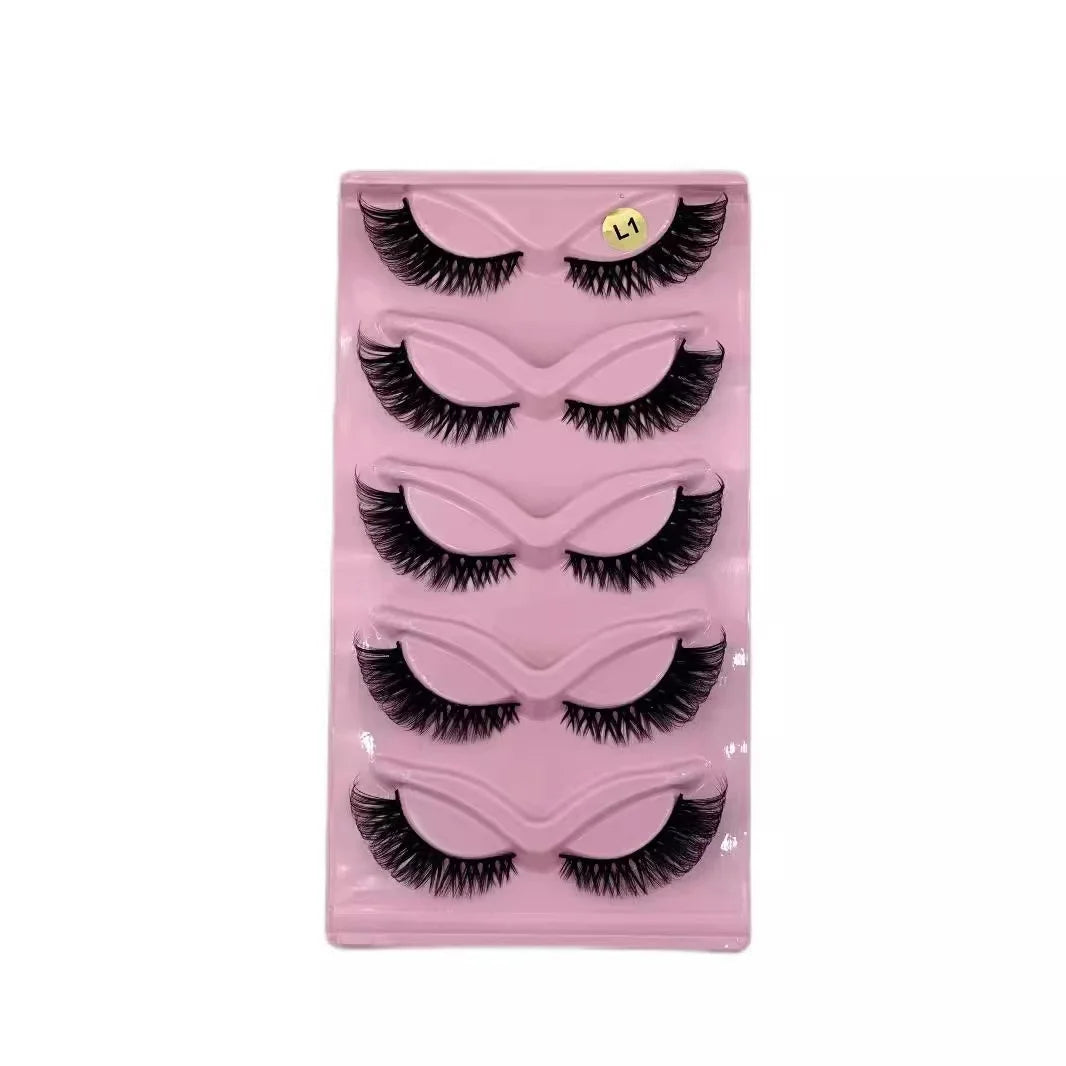 E Lot de 5 paires de faux cils œil de chat, extensions de cils allongées, vente en gros