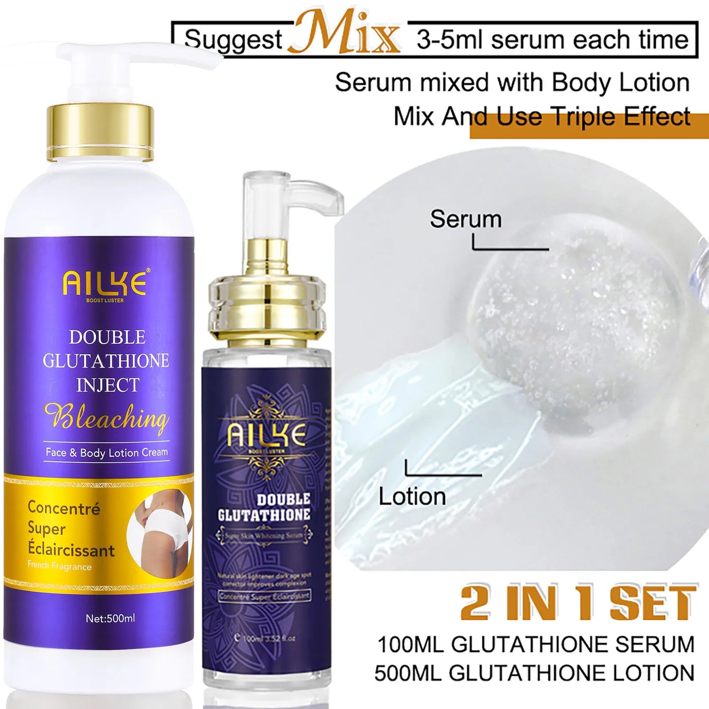C Kit de soins pour la peau 5 en 1 F AILKE Glutathion pour femmes, avec lotion pour le corps, sérum, crème anti-taches brunes, crème pour le corps et savon éclaircissant