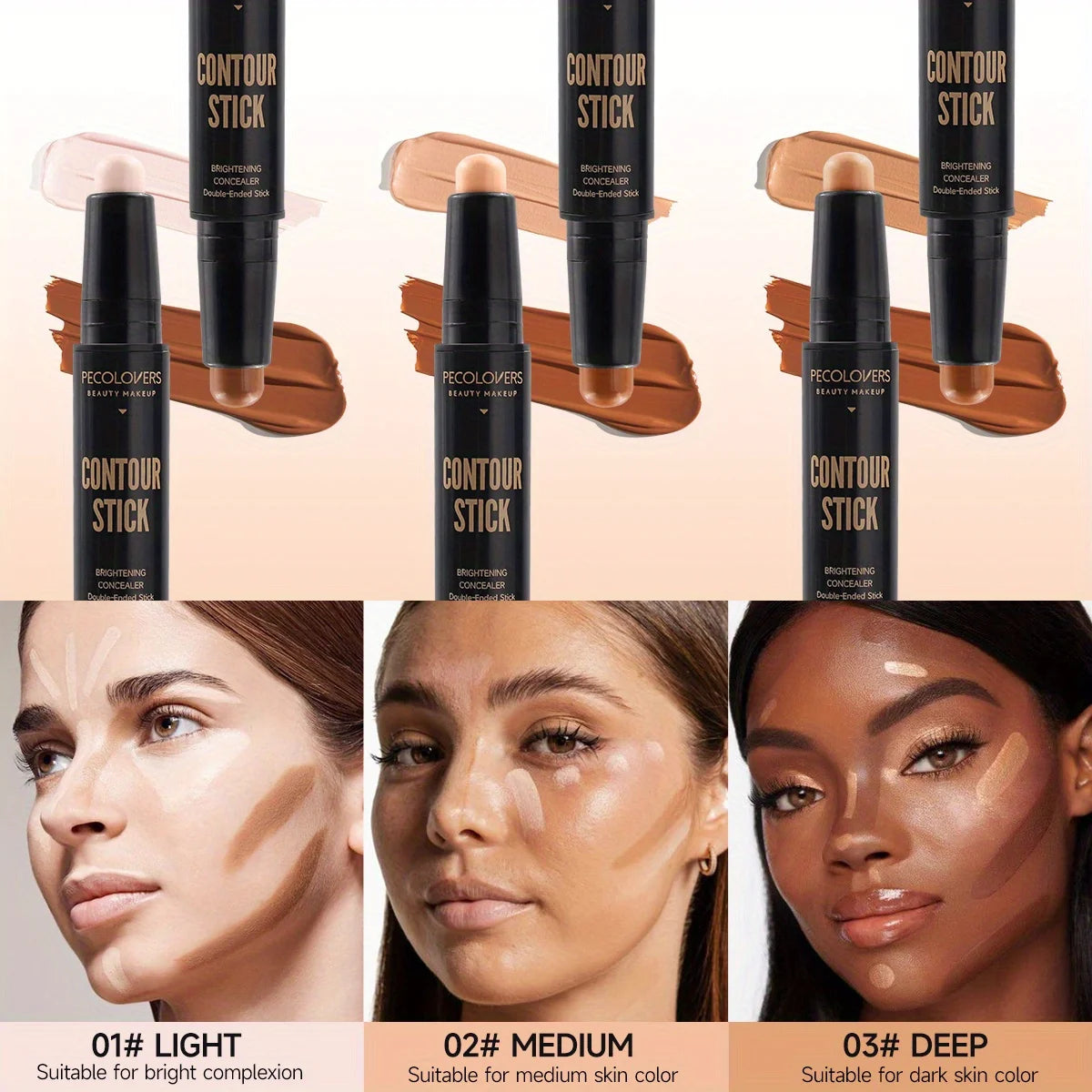 E Contouring Stick avec correcteur à double tête et surligneur pour pont de nez tridimensionnel, ombre en V pour visage et pont de nez haut