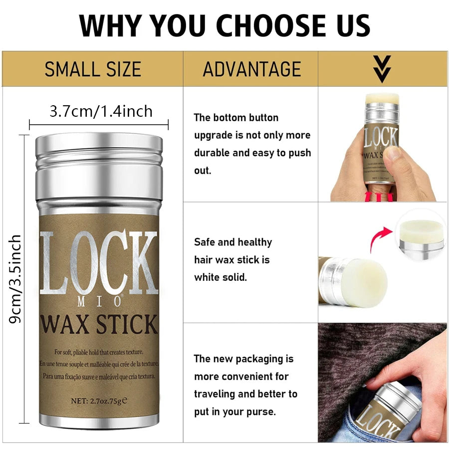 XXX LOCKMIO Bâton de cire capillaire pour femmes et enfants Pommade longue tenue Contrôle les frisottis cassés Cire coiffante pour perruques naturelles