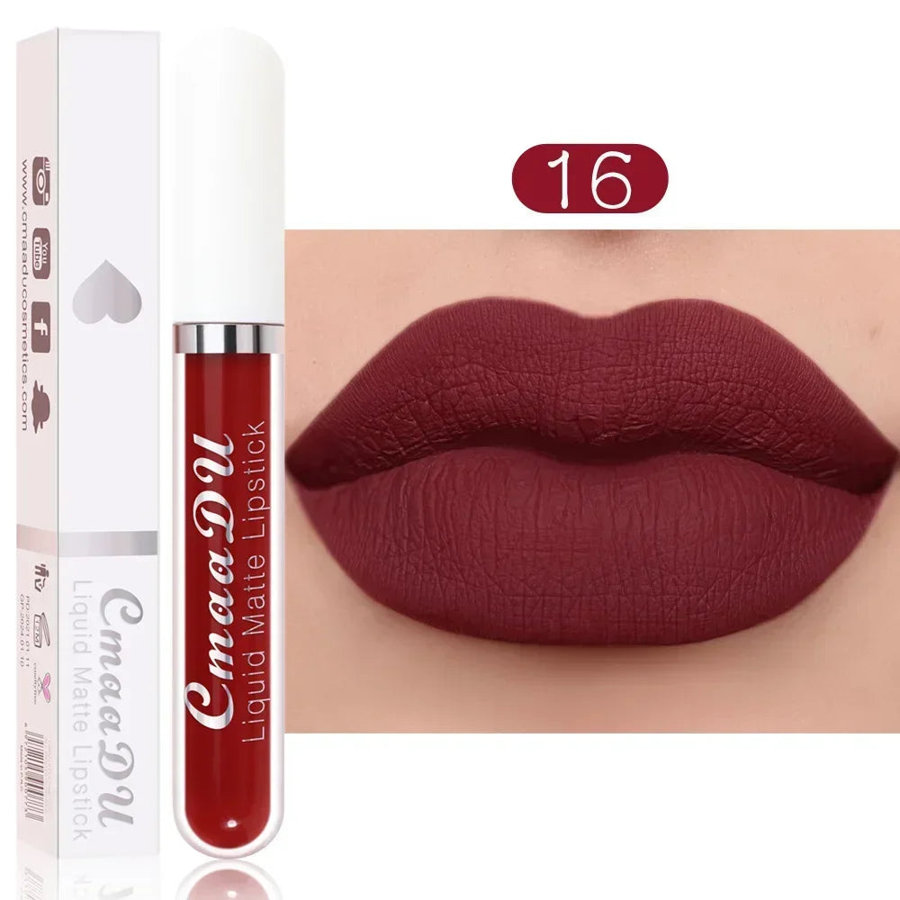 E 18 Couleurs Antiadhésif Coupe Rouge à Lèvres Liquide Anti-Blurse Ne Se Décolore Pas Rouge à Lèvres Velours Mat Brume Brillant à Lèvres Imperméable